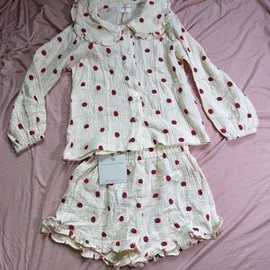 Charming Kids Polka Dot Pajama Set - White and Red